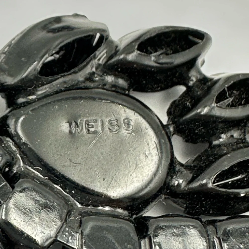 Weiss Signed Vintage Black Rhinestone Brooch & Earrings Set